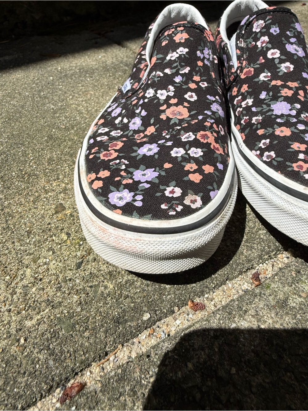 Vans Slip-On Floral Sneakers in Black with Pink & Lavender Flowers - Picture 2 of 7